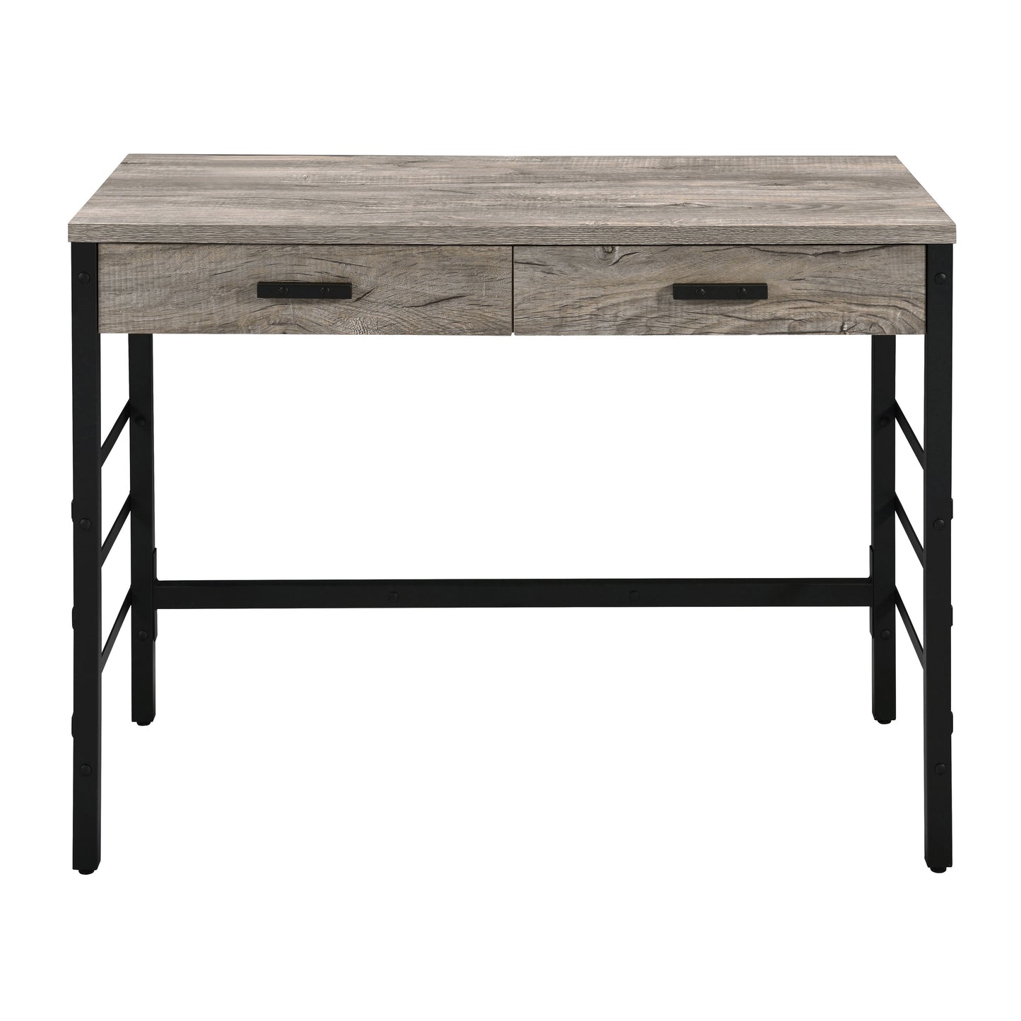 Modern Black and Weathered Oak Office Writing Desk with USB Ports and Drawers