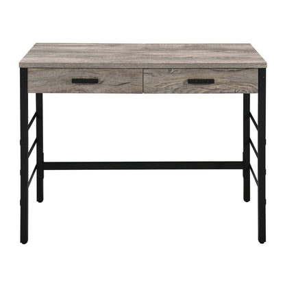 Modern Black and Weathered Oak Office Writing Desk with USB Ports and Drawers