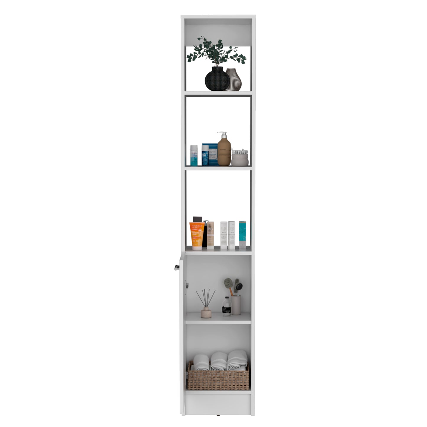 Modern White Linen Storage Cabinet with Adjustable Shelves - Versatile Freestanding Unit for Bathroom, Kitchen, or Living Room