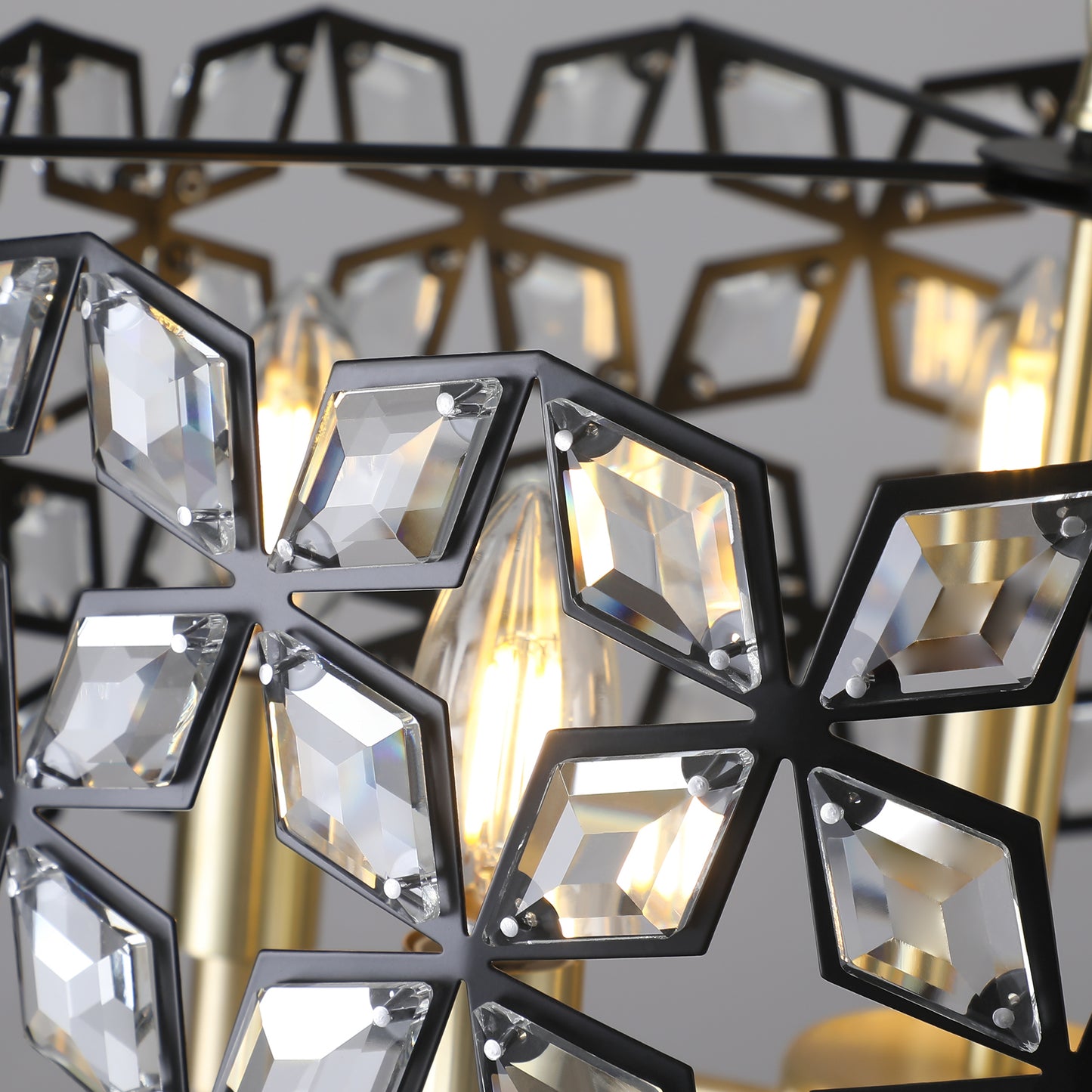 Modern Crystal Chandelier for Living Room - 5-Light Pendant, K9 Crystals, Sand Gold and Black Finish