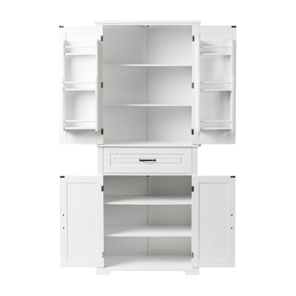 Tall White Bathroom Storage Cabinet with Adjustable Shelf and Drawer, Versatile Multi-Functional Organizer