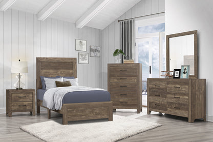 Rustic Elegance 5-Drawer Chest with Black Metal Accents for Bedroom Storage