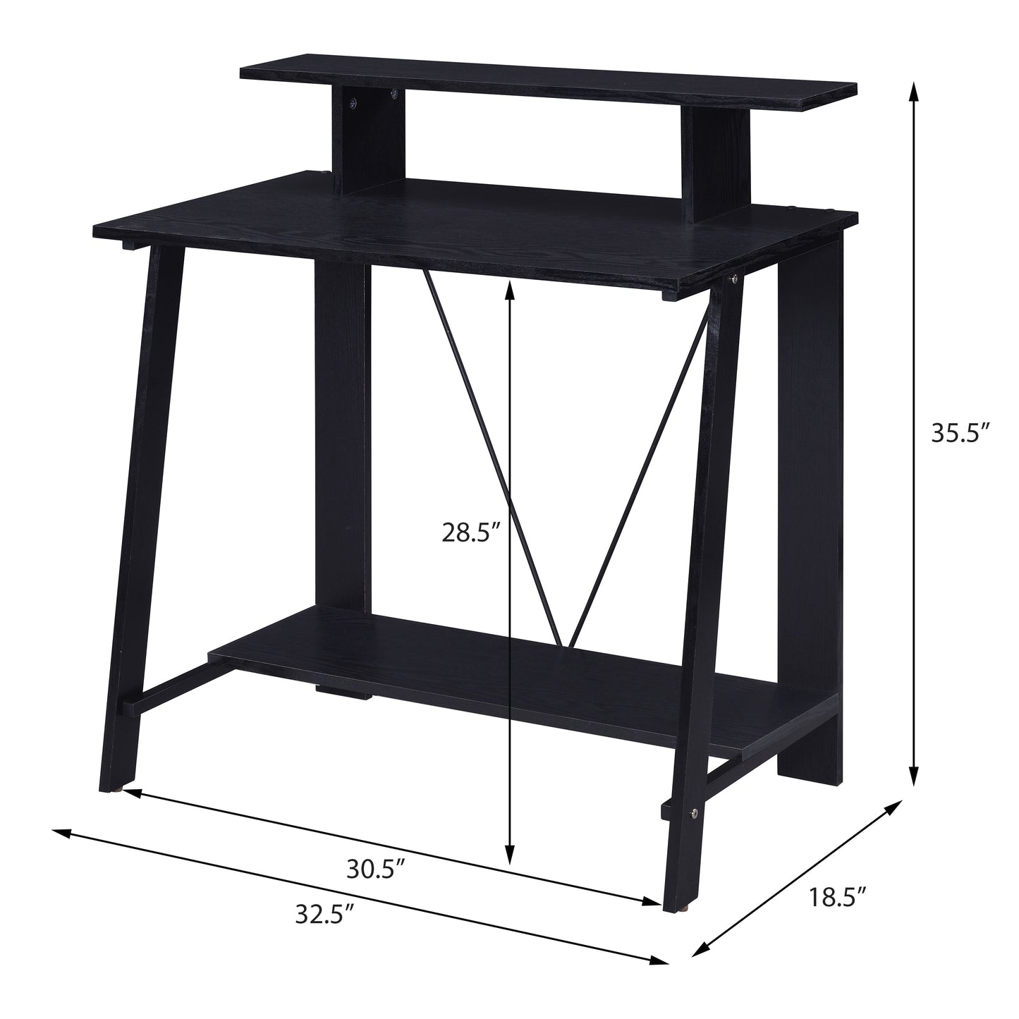 Modern Black Writing Desk with Dual Shelves