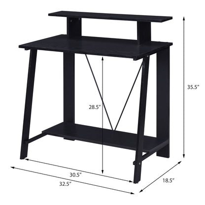 Modern Black Writing Desk with Dual Shelves