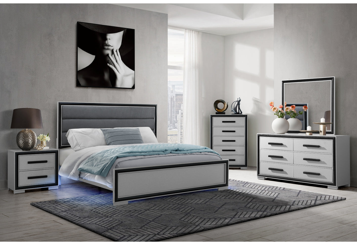 Modern Grey and Black 5-Drawer Chest