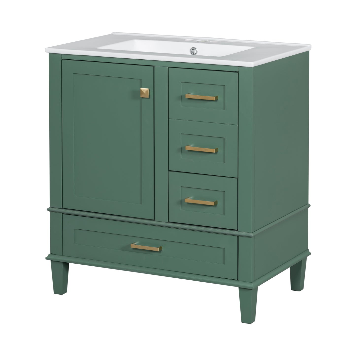 30" Stylish Green Bathroom Vanity with Soft-Close Doors and Sink Combo, Modern Cabinet Featuring 3 Spacious Drawers and Solid Wood Frame