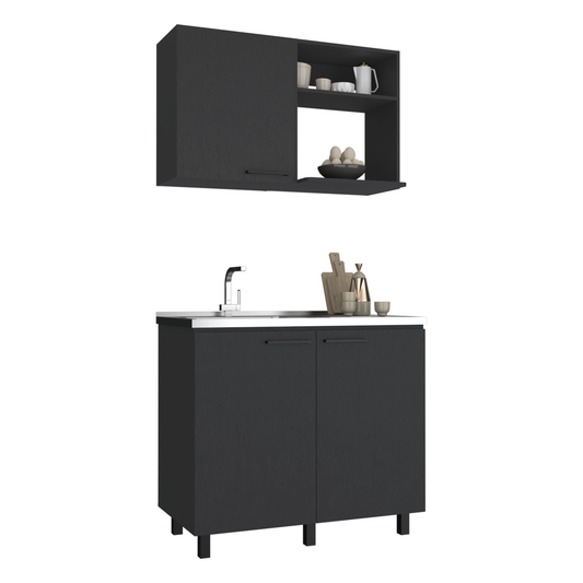 Modern Black Wall Cabinet and Utility Sink Combo for Kitchen