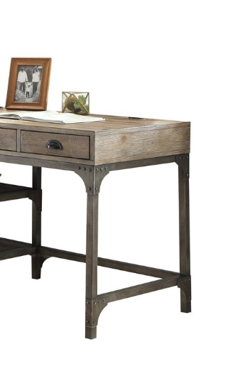 Rustic Industrial Writing Desk with Weathered Oak Finish and Antique Silver Accents