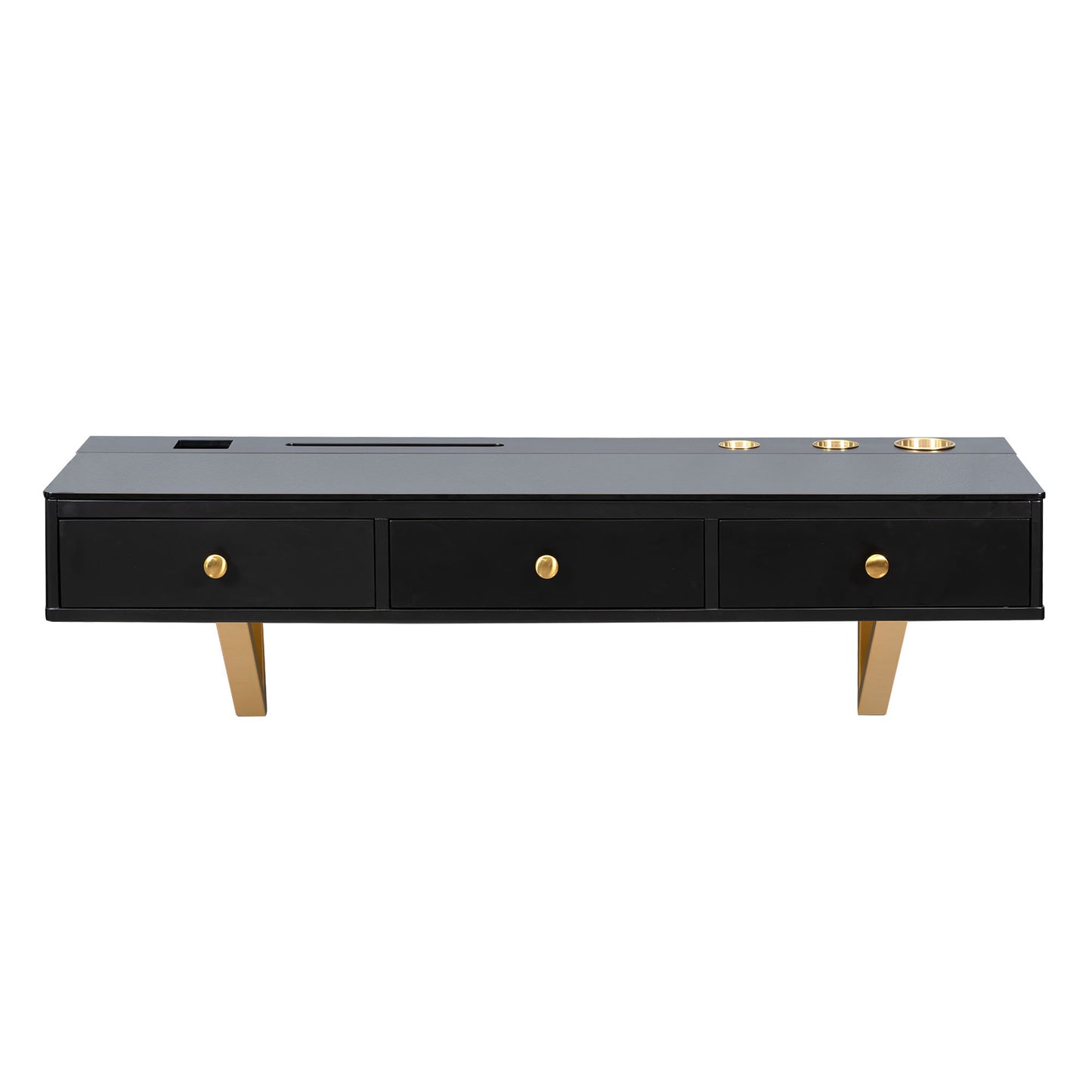 47-Inch Floating Shelf with Drawer — Wall-Mounted Vanity Desk for Bedroom/Bath Salon Table Black & Gold