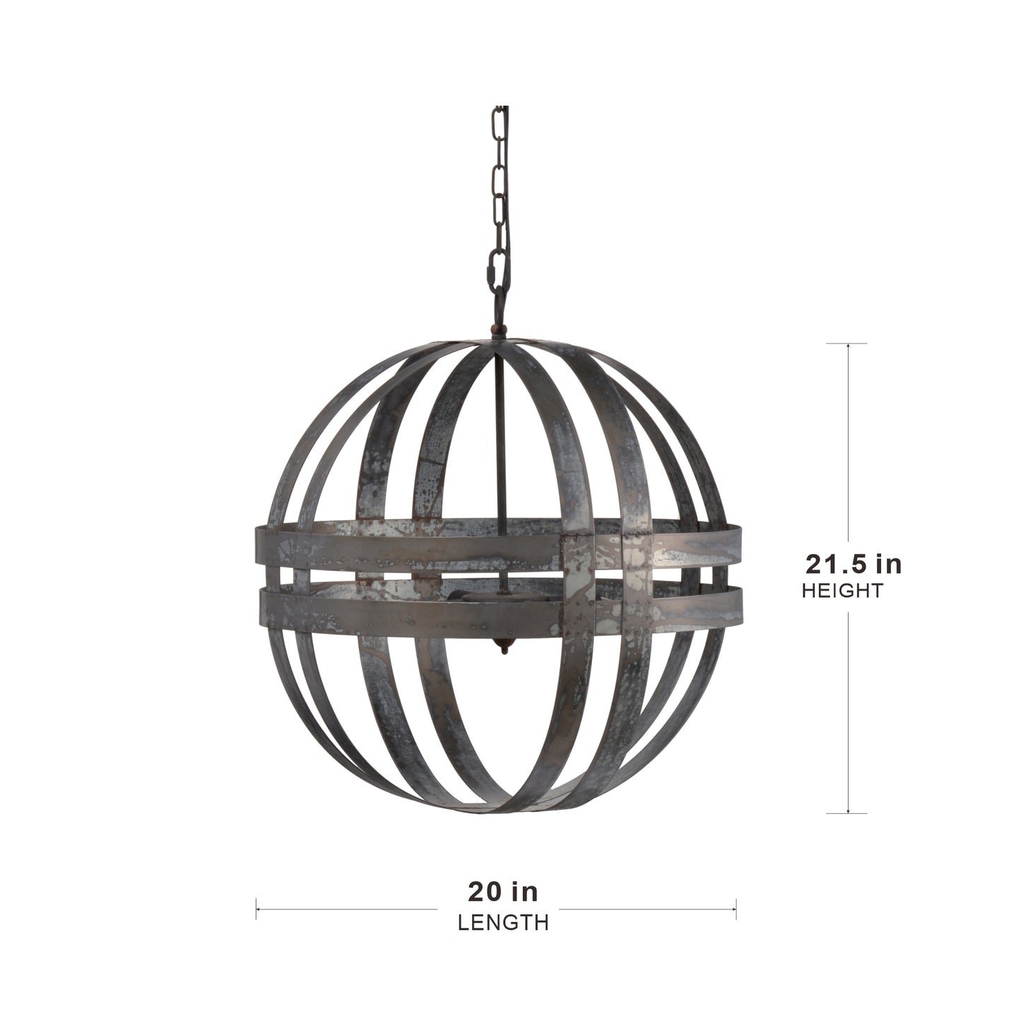 4-Light Spherical Galvanized Metal Chandelier with Adjustable Chain for Kitchen & Dining - Antique Silver