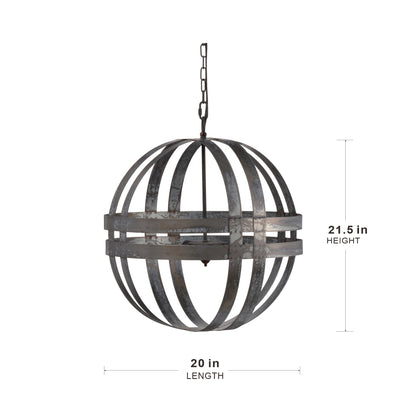 4-Light Spherical Galvanized Metal Chandelier with Adjustable Chain for Kitchen & Dining - Antique Silver