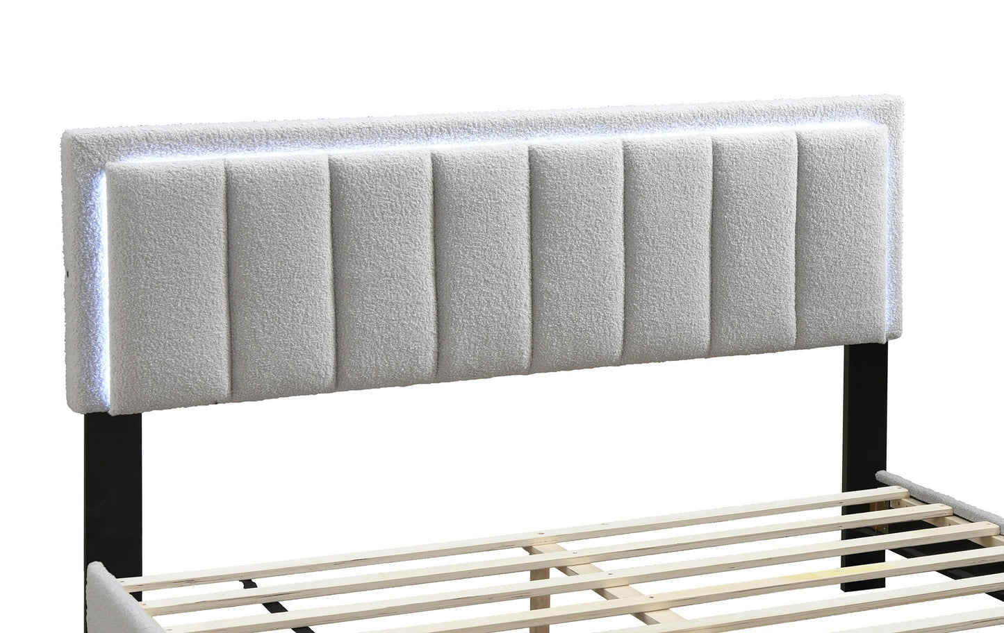 Elegant Light Gray Wool Upholstered Queen Bed with LED Channel Tufted Headboard