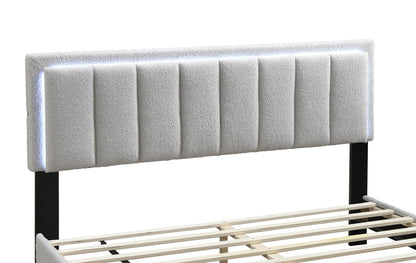 Elegant Light Gray Wool Upholstered Queen Bed with LED Channel Tufted Headboard
