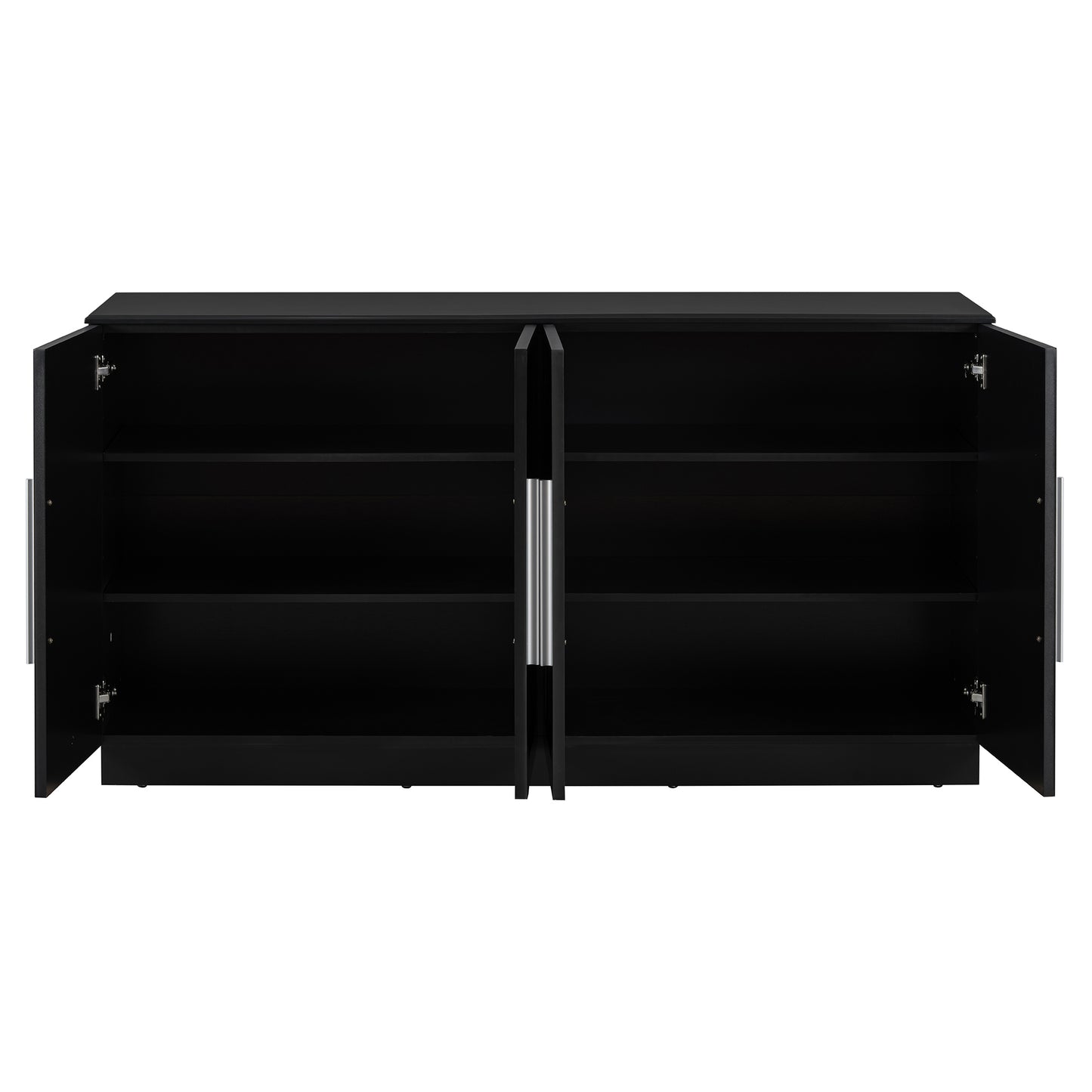 TREXM Sideboard with 4 Doors Large Storage Space Buffet Cabinet with Adjustable Shelves and Silver Handles for Kitchen, Dining Room, Living Room (Black)