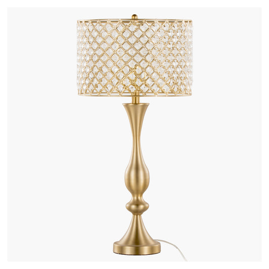 27-Inch Glam Art Deco Metal Table Lamp with Clear K9 Crystal Shade, 60W Bulb Included, UL Listed Gold