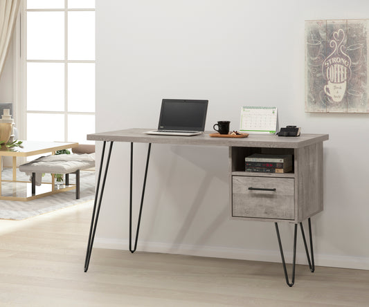 Modern Grey Oak Writing Desk with Storage Solutions