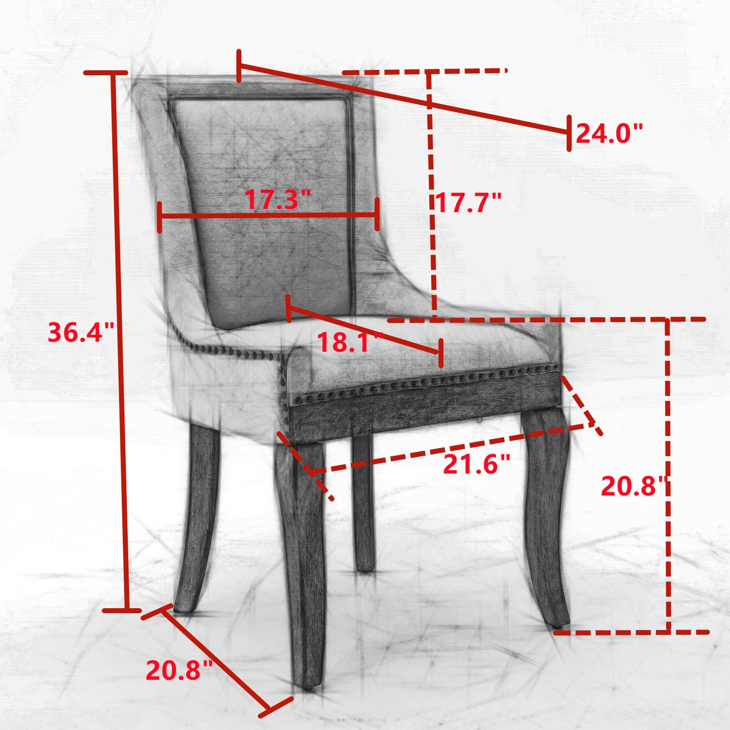 A&A Furniture, Ultra Side Dining Chair, Thickened fabric chairs with neutrally toned solid wood legs, Bronze nail head, Set of 2, Beige and Patterned,SW2207BG