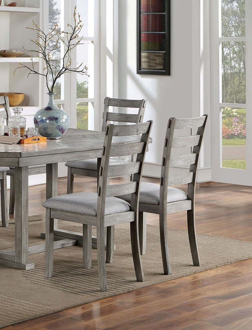 Dining Set With Six Fabric Chairs 7 Piece Gray Finish