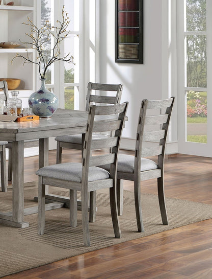 Dining Set With Six Fabric Chairs 7 Piece Gray Finish