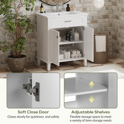 Stylish 30-Inch Bathroom Vanity with Elegant Ceramic Sink, Soft Close Doors, and Adjustable Storage Shelves