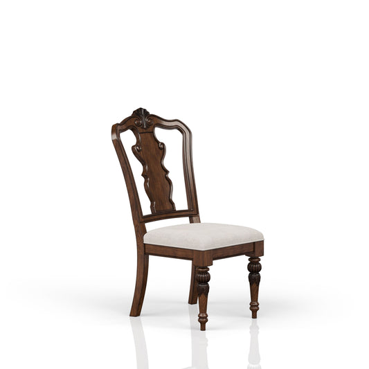 Traditional Queen Anne Dining Side Chair with Upholstered Seat, Solid Wood + MDF, 27x20x43 in Mahogany