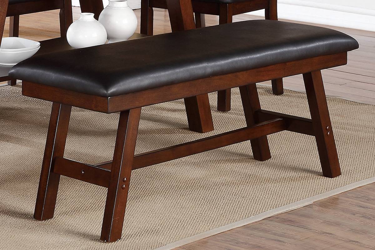 48-Inch Dining Bench with Solid Rubberwood Frame Backrest Cushioned Faux Leather Seat Dark Walnut Finish
