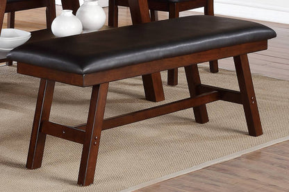 48-Inch Dining Bench with Solid Rubberwood Frame Backrest Cushioned Faux Leather Seat Dark Walnut Finish