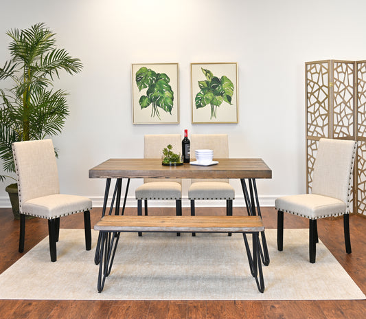 Hairpin Table Dining Set With Chairs And Bench Three Colors