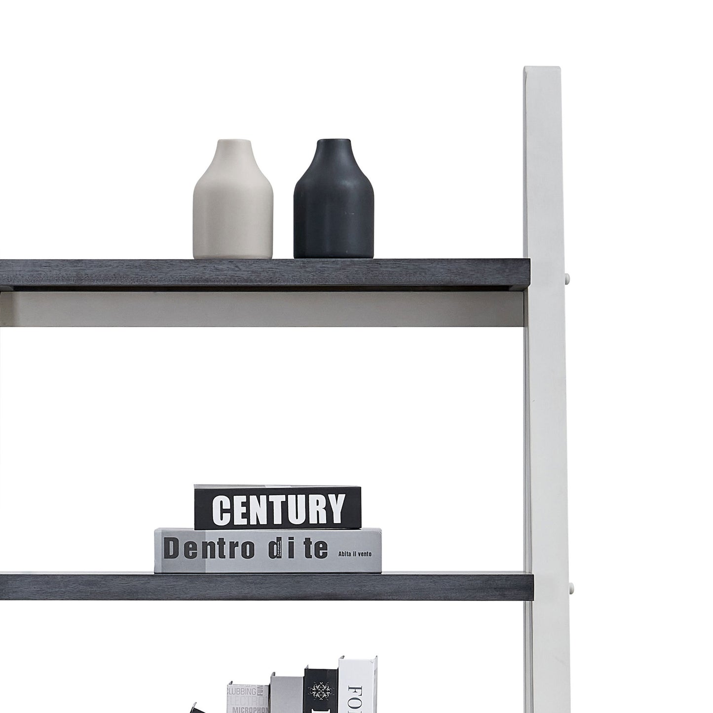 Modern 5-Tier Ladder Bookshelf with Solid Rubber Wood Frame for Versatile Storage in Any Room