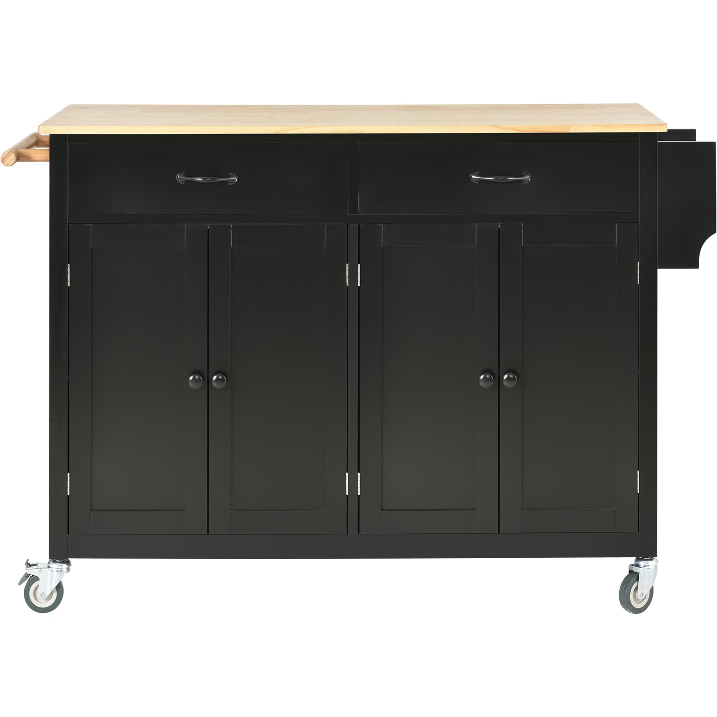 Versatile Kitchen Island Cart with Locking Wheels, Solid Wood Top, Ample Storage and Spice Rack (Black)
