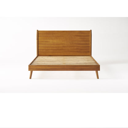 Mid-Century Modern King Bed Frame in Acacia Wood, 80 in L x 84 in W, Natural