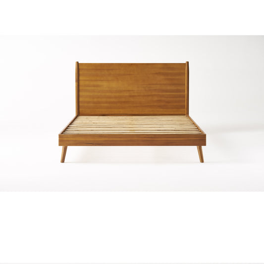 Mid-Century Modern King Bed Frame in Acacia Wood, 80 in L x 84 in W, Natural