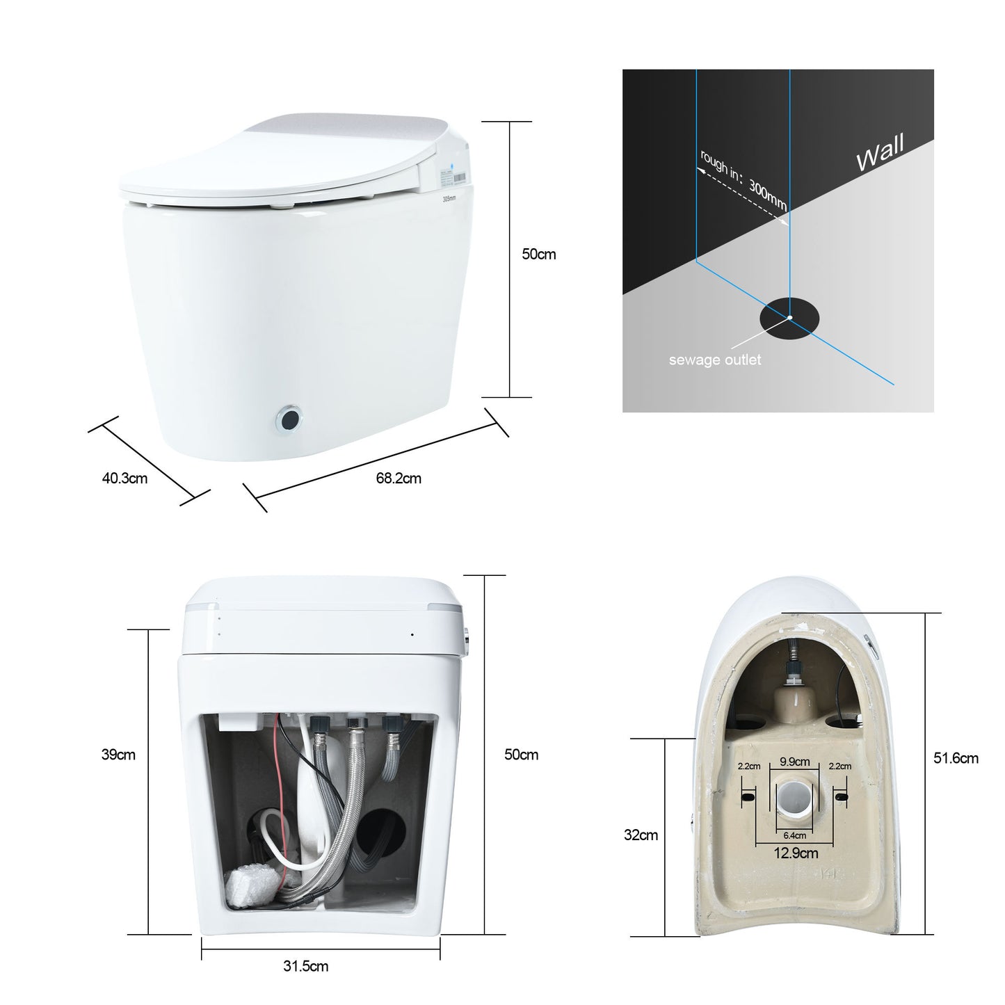 Smart Heated Comfort Toilet with Foot Sensor Flush, Night Light, and Power Outage Support - White Ceramic One-Piece Design
