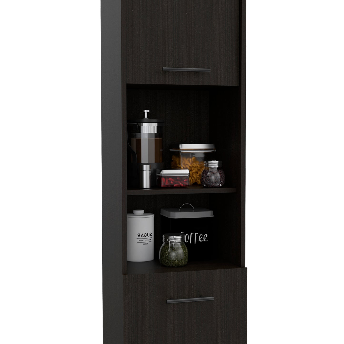 Sheffield Contemporary 2-Door Kitchen Pantry Cabinet with Adjustable Shelves and Chrome Hardware