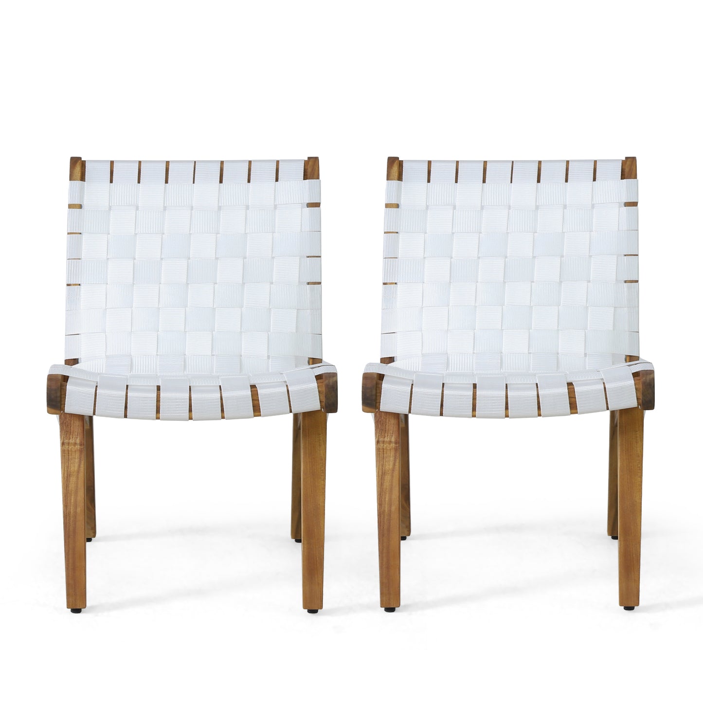 Two Piece Acacia Wood Lounge Chair Set With Rope Weave For Living Room Transitional Style For Indoor Use White