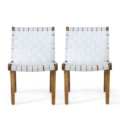 Two Piece Acacia Wood Lounge Chair Set With Rope Weave For Living Room Transitional Style For Indoor Use White