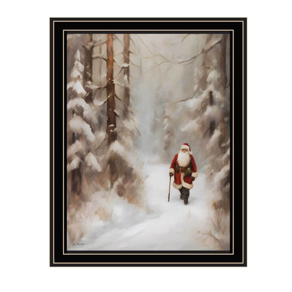 Santa's Winter Stroll Wall Art Print for Living Room/Bedroom Decor, 14 x 18 in, Wood + Paper, Framed Black
