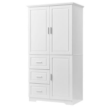Versatile Tall Storage Cabinet with Doors and Drawers for Bathroom, Office, or Kitchen - White MDF Design