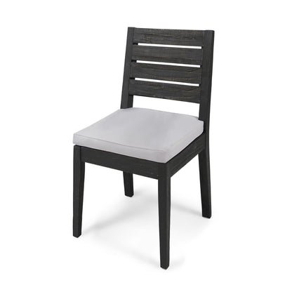 Patio Armless Dining Chair With Laid-Back Slat Panel Design, Acacia Wood, 19in L x 23in W, Light Grey