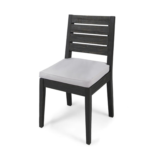 Patio Armless Dining Chair With Laid-Back Slat Panel Design, Acacia Wood, 19in L x 23in W, Light Grey