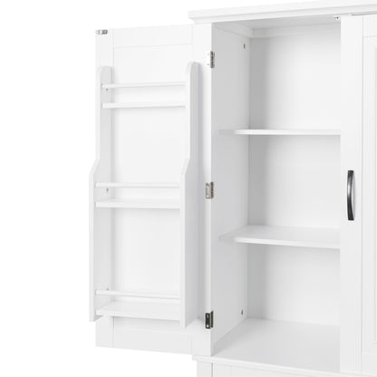 Tall White Bathroom Storage Cabinet with Adjustable Shelf and Drawer, Versatile Multi-Functional Organizer