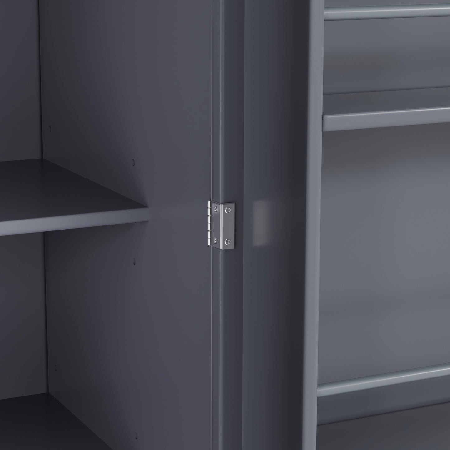 Tall Gray Farmhouse Kitchen Pantry Cabinet with Adjustable Shelves, Drawers, and Door Storage Solutions