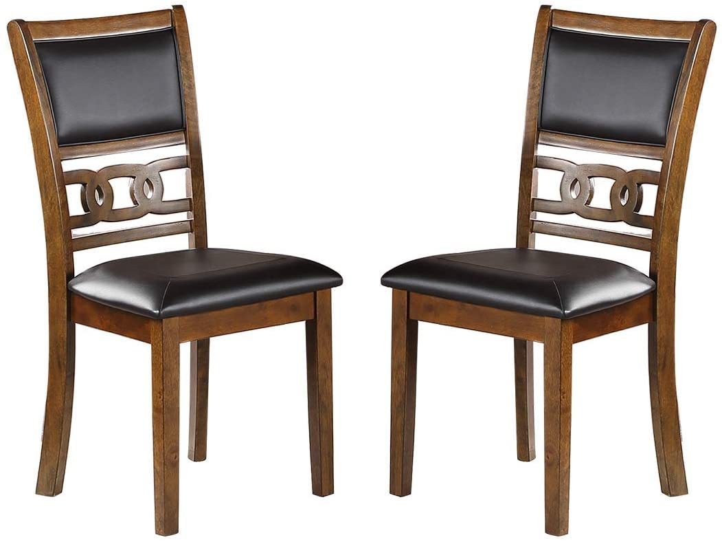 Set of 2 Cushioned Dining Room Side Chairs with Knot-Back, 18x22.5x38, Rubberwood MDF, Walnut Finish