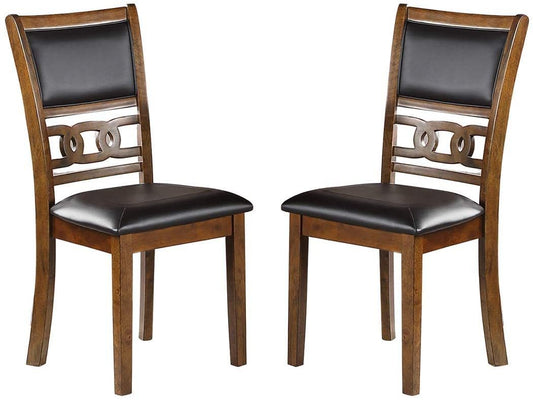 Set of 2 Cushioned Dining Room Side Chairs with Knot-Back, 18x22.5x38, Rubberwood MDF, Walnut Finish