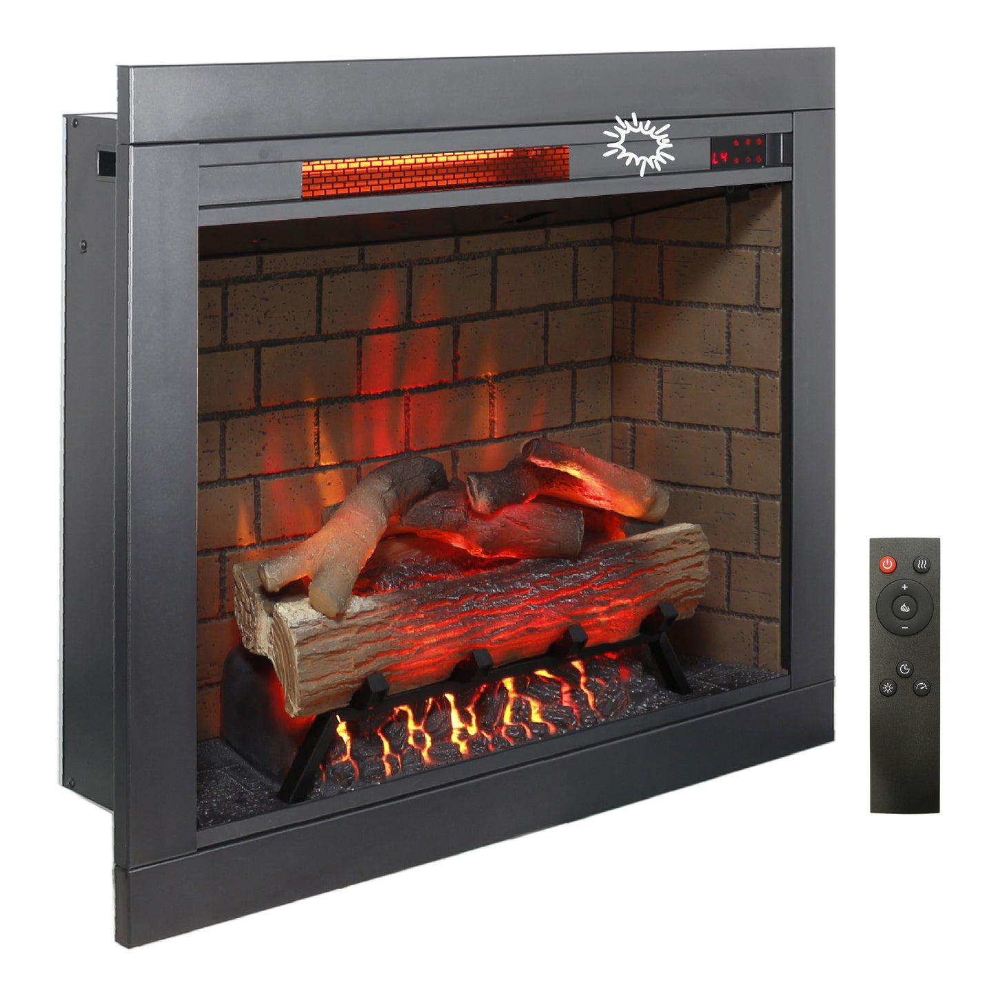 28-Inch Infrared Electric Fireplace Insert with Touch Panel, 1500W Heating 400 SqFt, Remote Antique Black