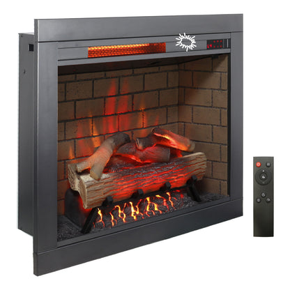 28-Inch Infrared Electric Fireplace Insert with Touch Panel, 1500W Heating 400 SqFt, Remote Antique Black