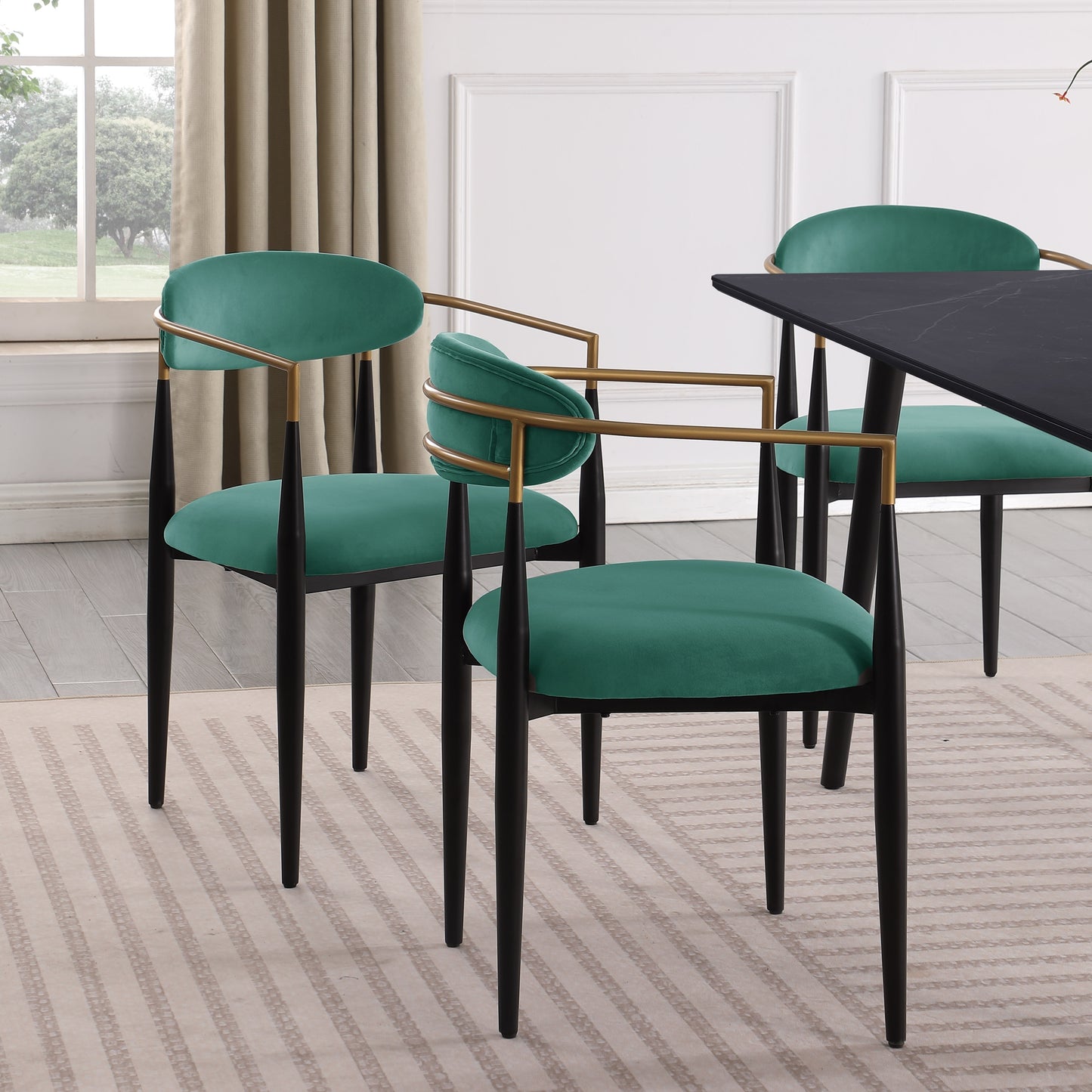 Set of 2 Fabric Upholstered Dining Chairs, Ultra-Modern, 23.75x21x30 in, Seat 19.5 in, Green