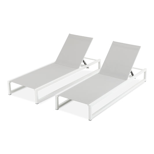 5-Level Adjustable Outdoor Chaise Lounge Set With Aluminum Frame And Textilene Mesh For Patio 2-Piece Light Gray