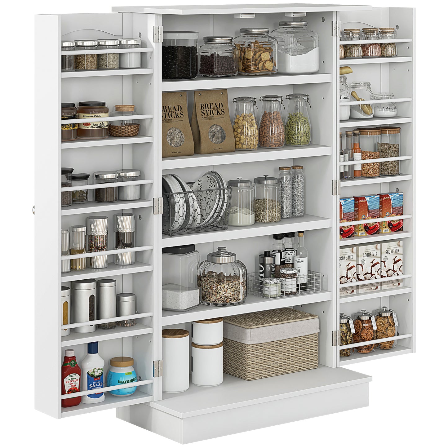 HOMCOM 5-Tier Kitchen Pantry Cabinet with Spice Rack Organizer and Adjustable Shelves