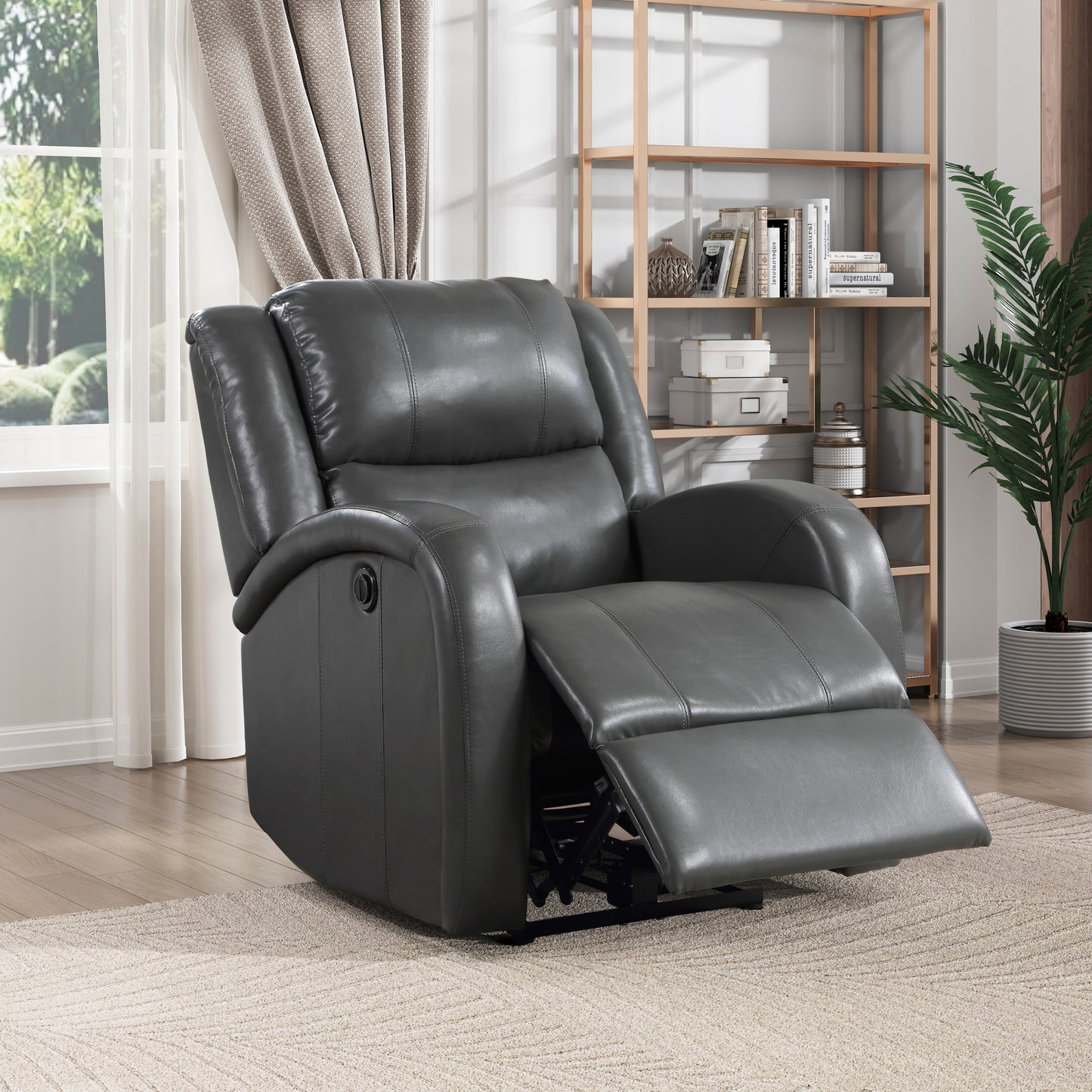 Power Reclining Chair for Living Room, Solid Wood Frame, Faux Leather Upholstery, 30.5x37.5x39.5, Gray